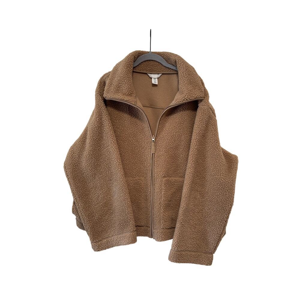 H&M Teddy Fleece Jacket Women’s XXL Brown Full Zip Sherpa Oversized Cozy - Picture 2 of 11